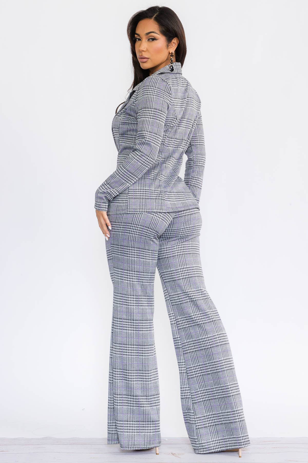 HH741R-P - 2PC SOLID PANT AND BLAZER SET : Purple / XL