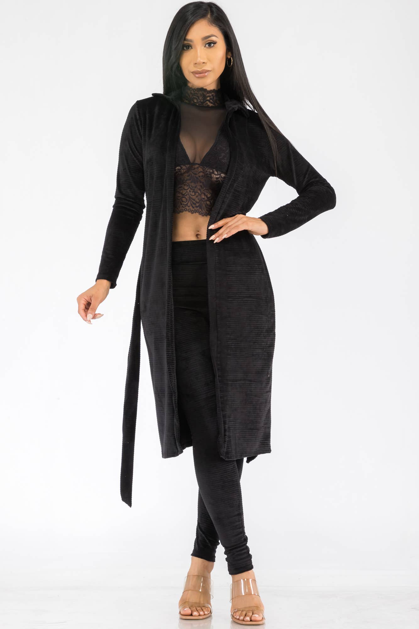 Kimono Style High-Waisted 2PC Set HH577X-SL - 2 PC Pant Set: BLACK