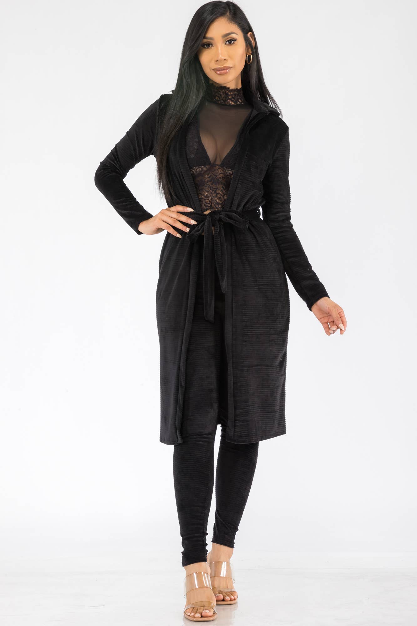 Kimono Style High-Waisted 2PC Set HH577X-SL - 2 PC Pant Set: BLACK