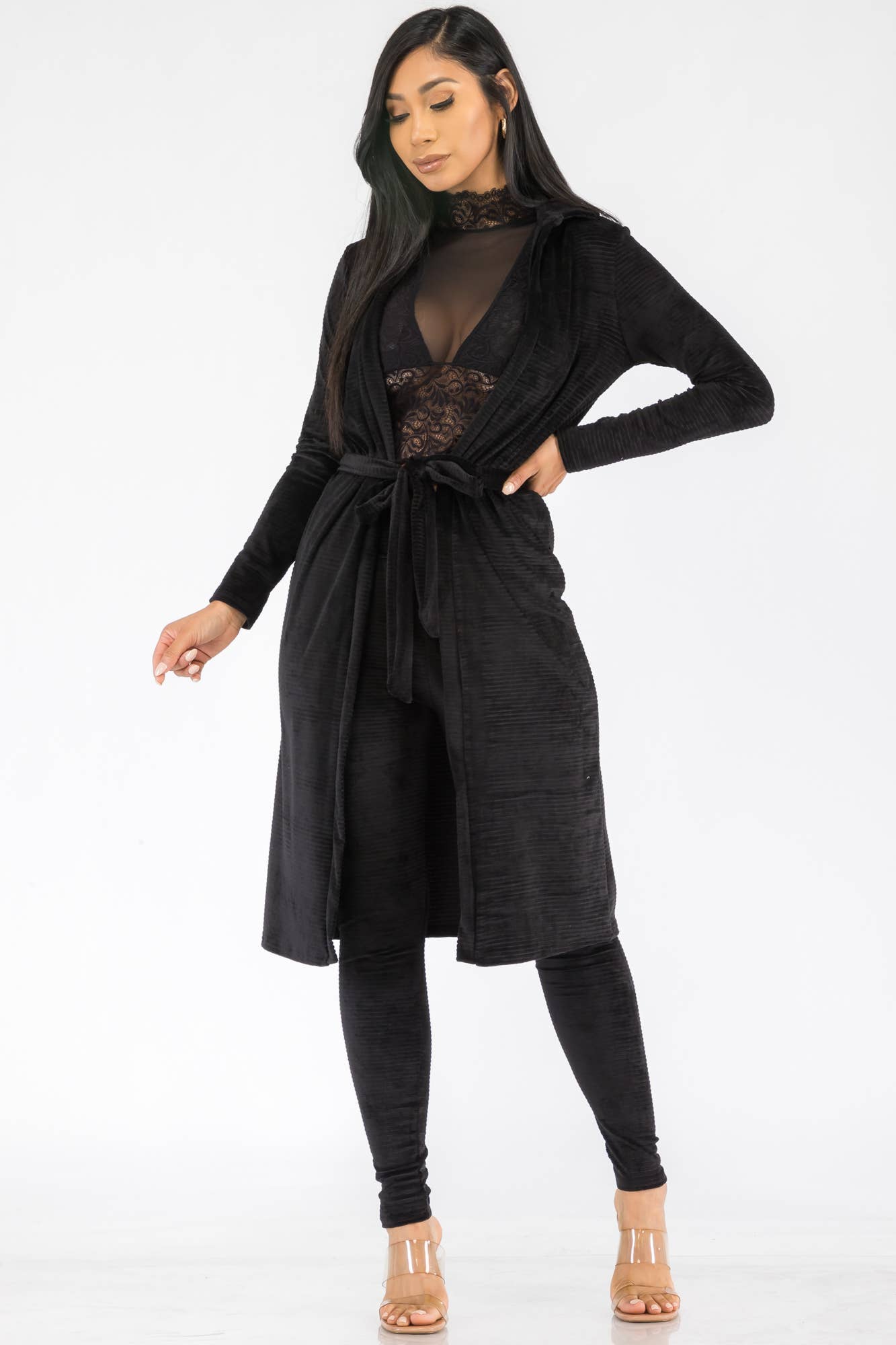 Kimono Style High-Waisted 2PC Set HH577X-SL - 2 PC Pant Set: BLACK