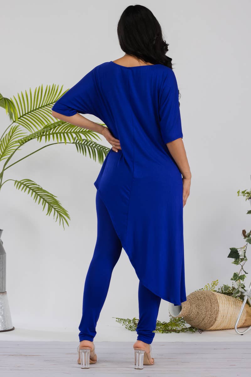 HH679R-SOLID - 2 PC Top and Legging Set: ROYAL BLUE / XL