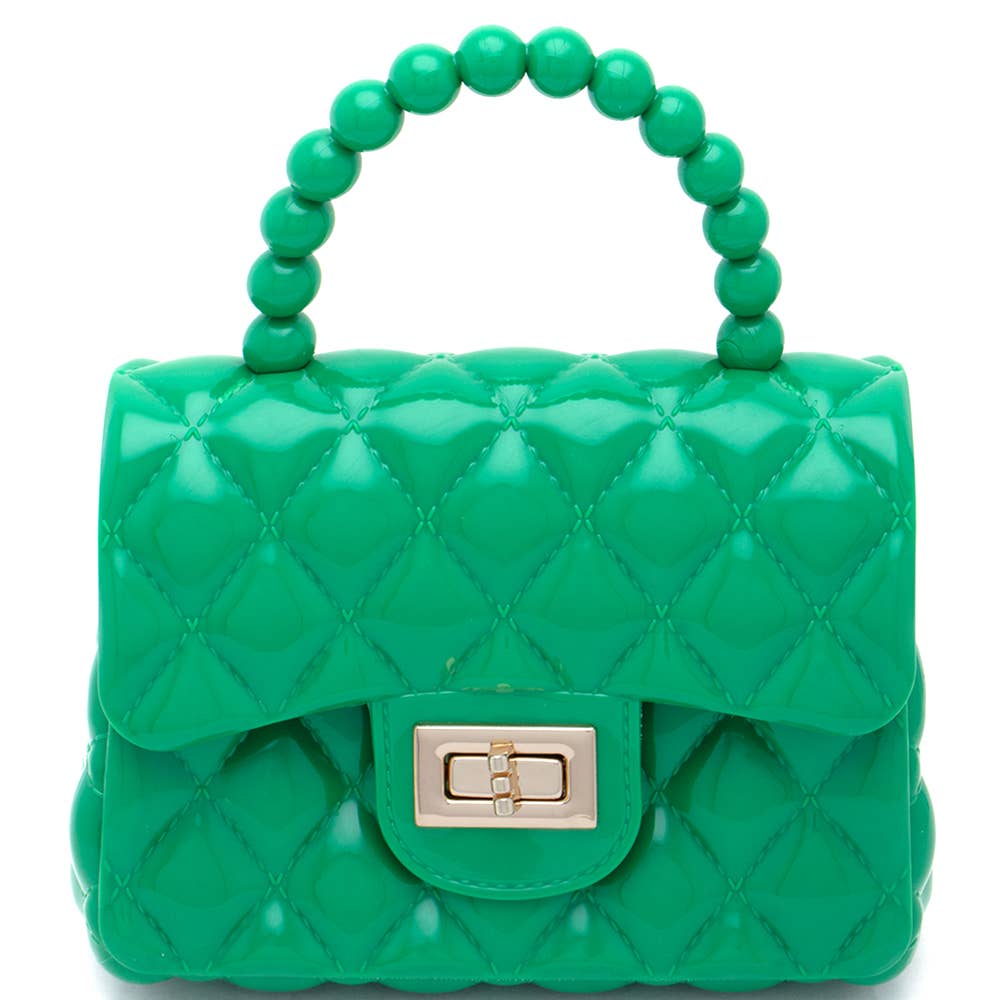 FASHION BEAD HANDLE QUILTED JELLY CROSSBODY HAND, JBA1 0041: GN
