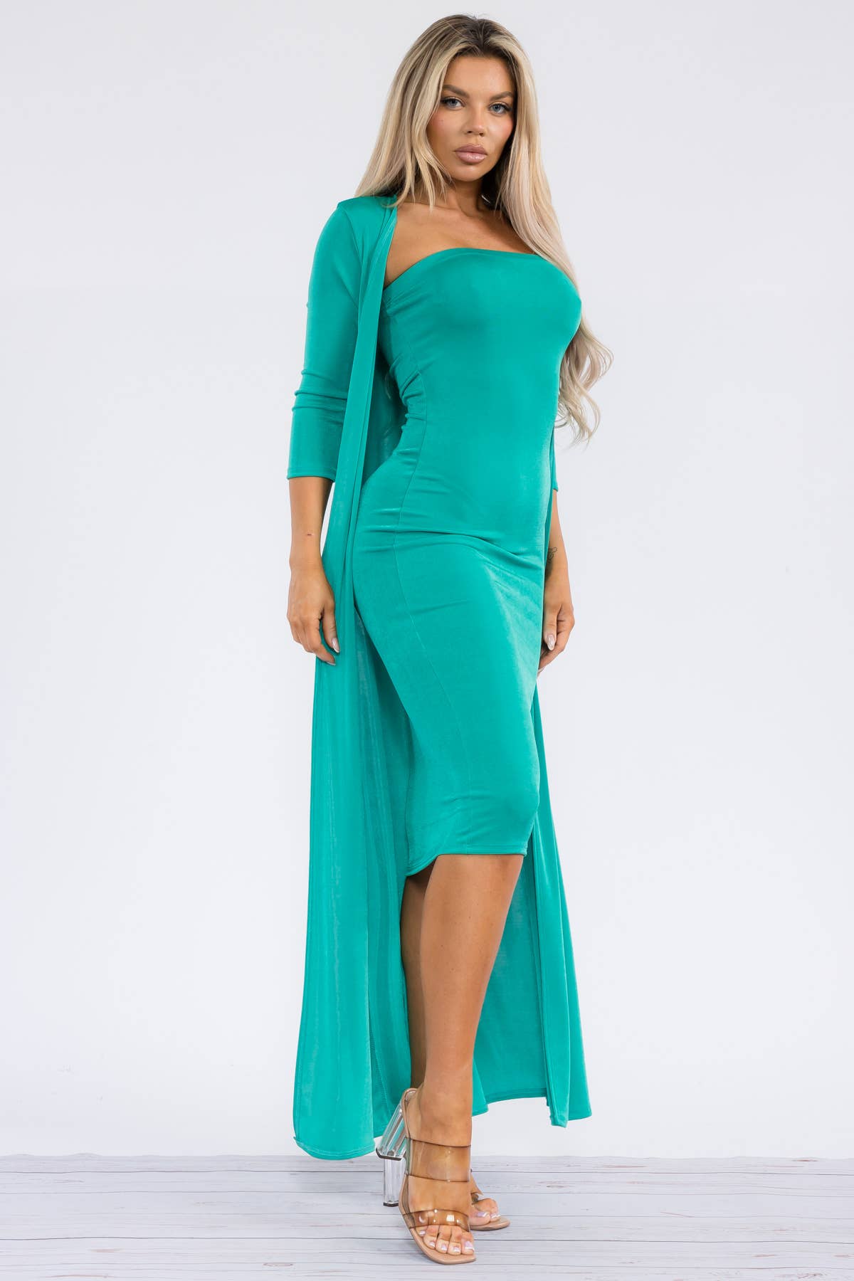 HH636R-S - 2 PC Tube Dress and Duster: Black / L