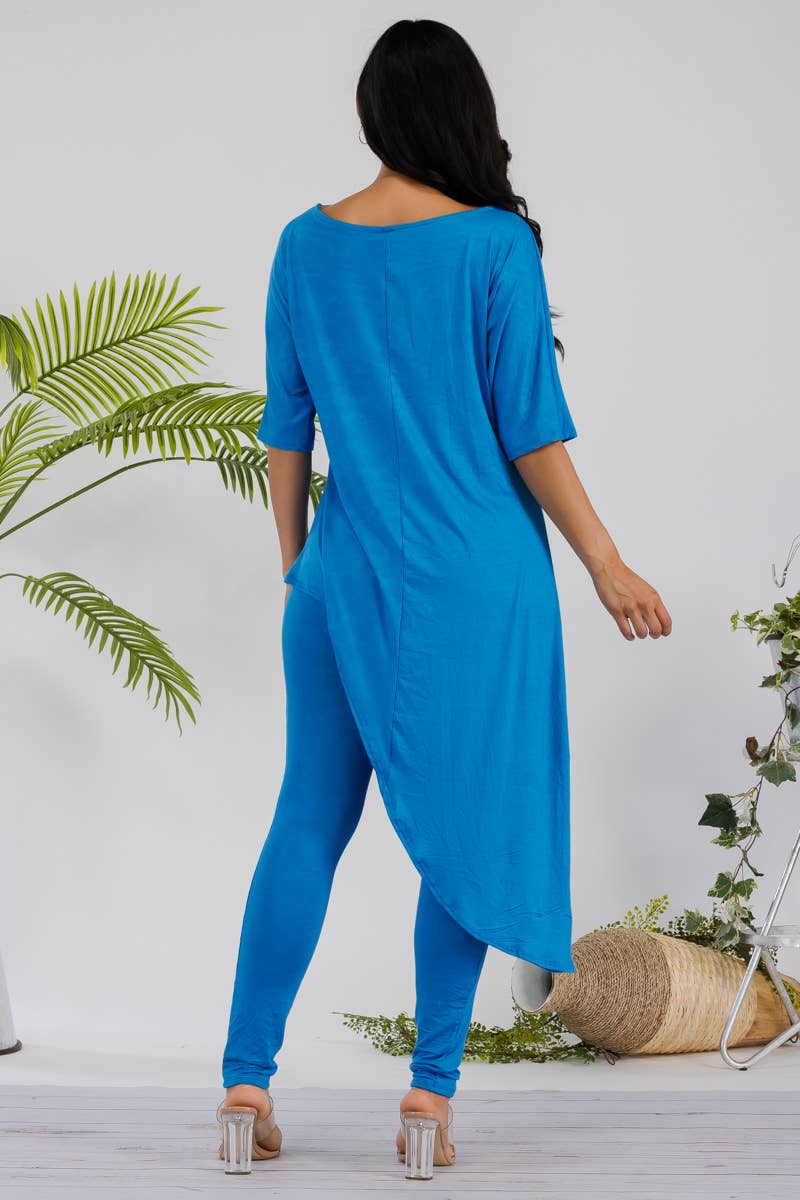 HH679R-SOLID - 2 PC Top and Legging Set: ROYAL BLUE / XL