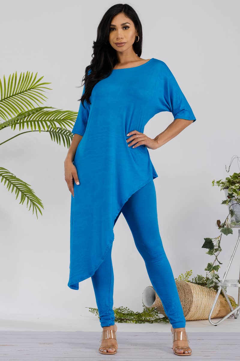 HH679R-SOLID - 2 PC Top and Legging Set: ROYAL BLUE / M