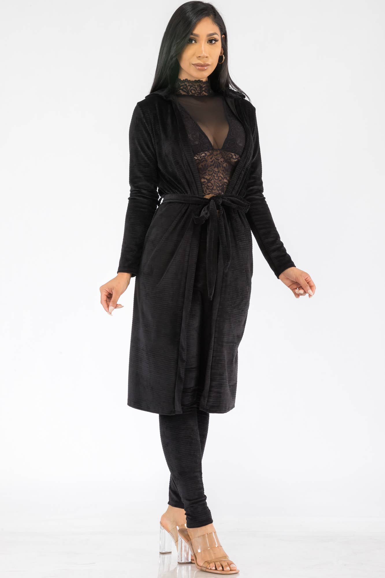 Kimono Style High-Waisted 2PC Set HH577X-SL - 2 PC Pant Set: BLACK