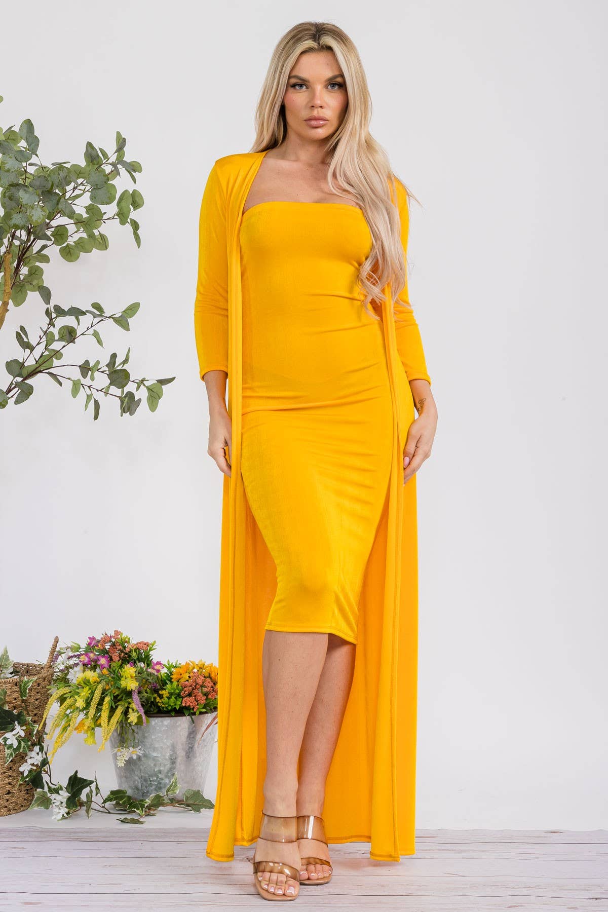 HH636R-S - 2 PC Tube Dress and Duster: Black / M