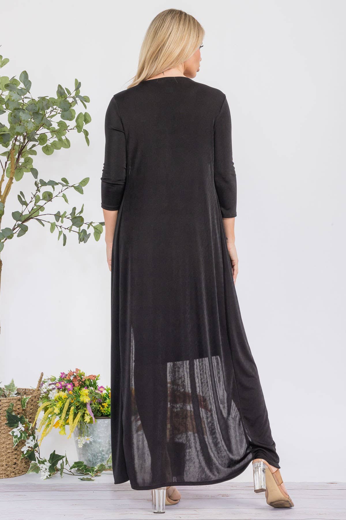 HH636R-S - 2 PC Tube Dress and Duster: Black / L