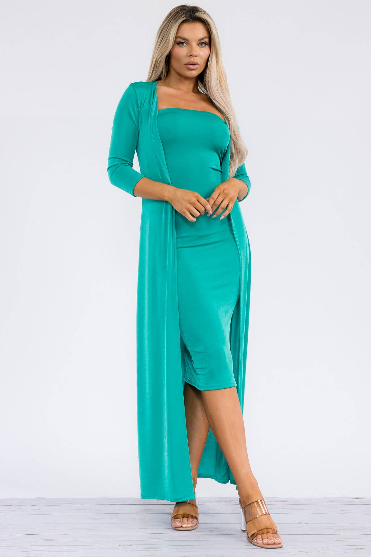 HH636R-S - 2 PC Tube Dress and Duster: Black / L