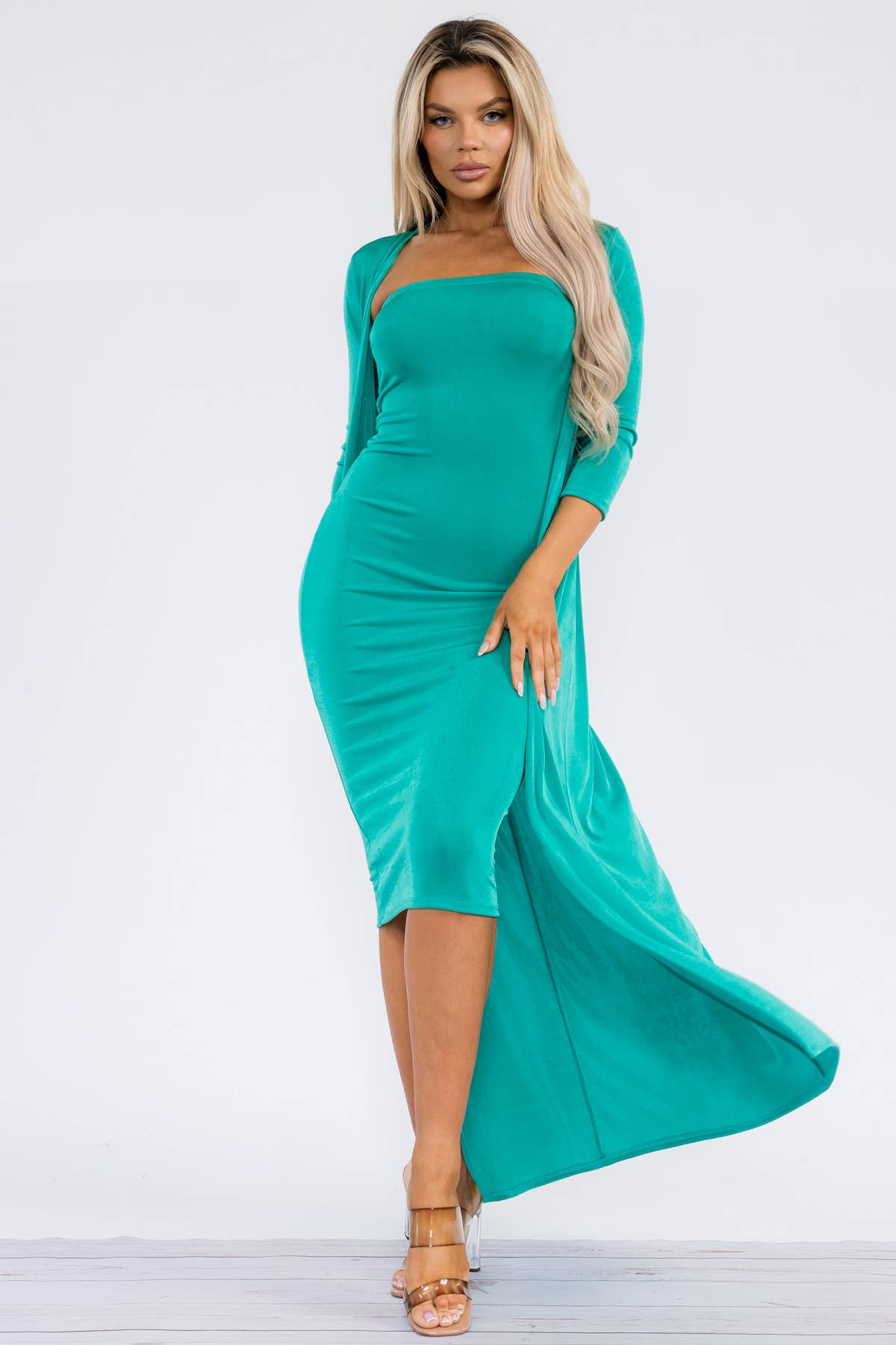 HH636R-S - 2 PC Tube Dress and Duster: Black / L