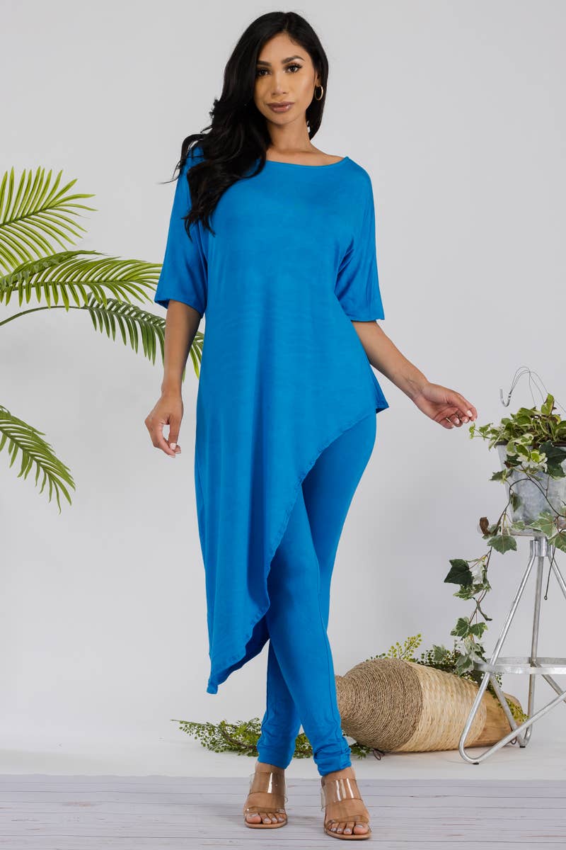 HH679R-SOLID - 2 PC Top and Legging Set: ROYAL BLUE / XL